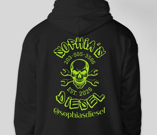 Sophia's Diesel Skull Hoodie Black + Green